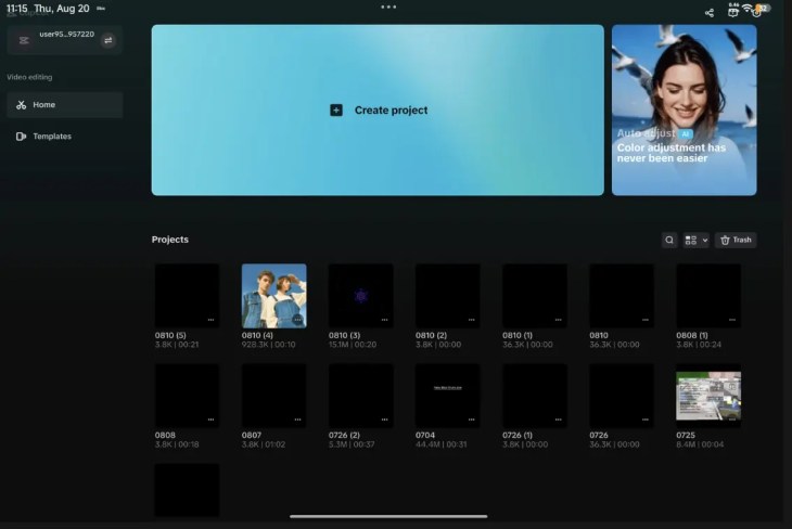 CapCut Android app showing AI auto-captions and beat-sync editing