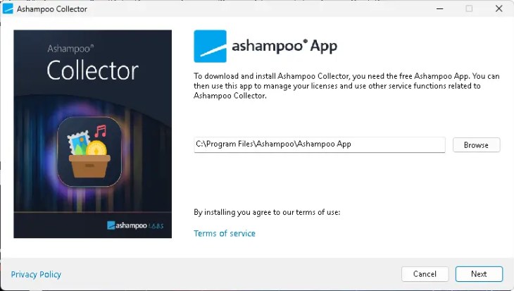 Ashampoo Collector installer setting up the free Ashampoo App on Windows