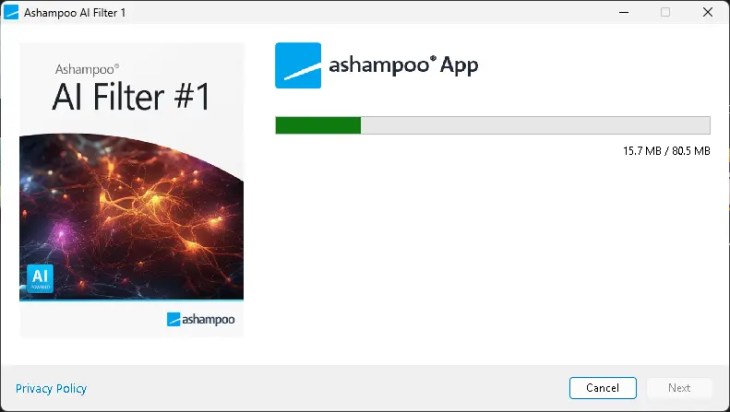 Ashampoo App installer downloading AI Filter #1