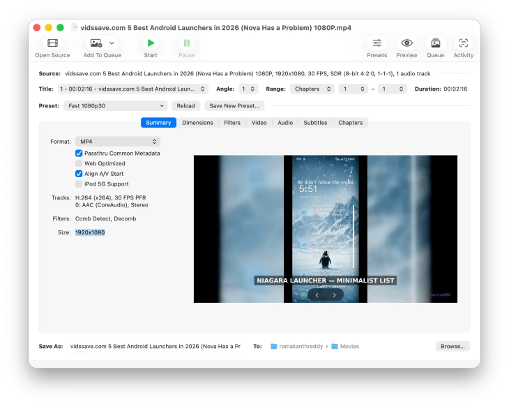 HandBrake open source file picker
