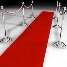 Red Carpet with chrome stanchions and red velvet ropes
