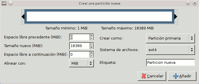 Creación de particiones con Gparted