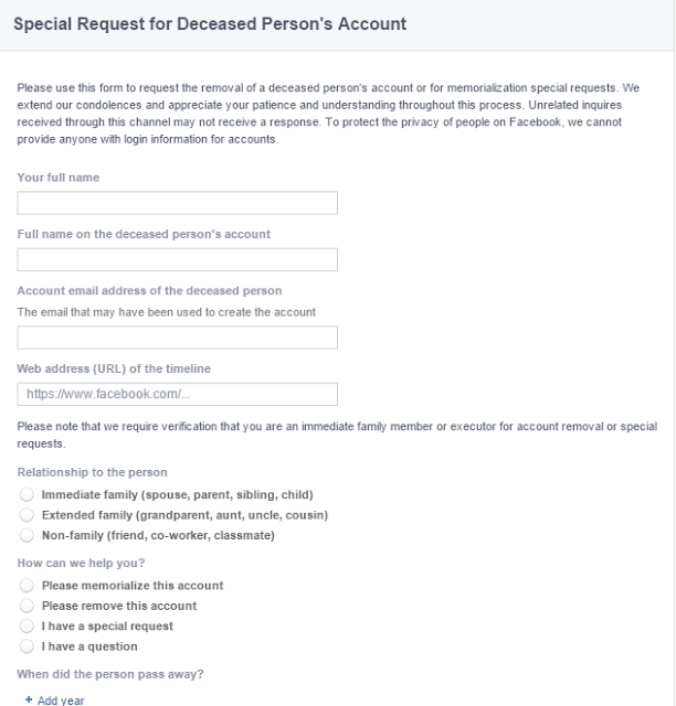 حذف حساب شخص متوفي علي الفيس