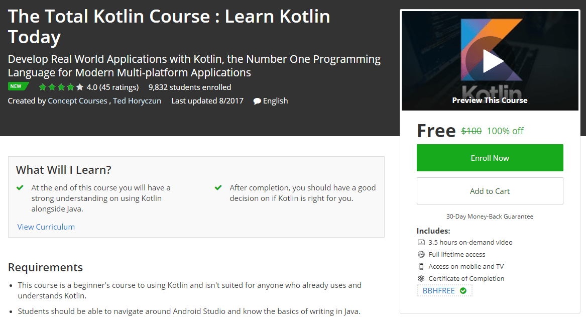 The Total Kotlin Course : Learn Kotlin Today