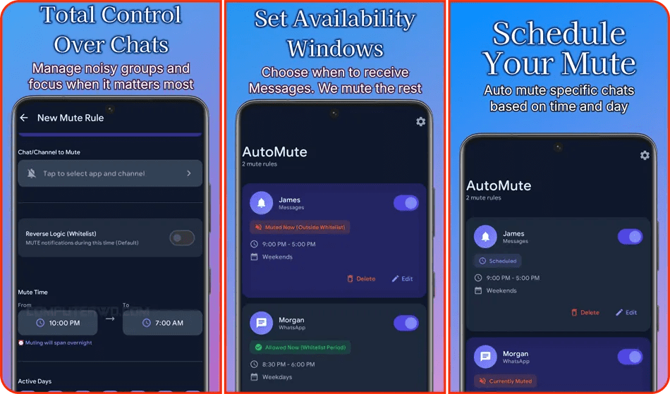 تطبيق- Auto-Mute – تحكم- ذكي- في- إشعارات- تطبيقات- المراسلة