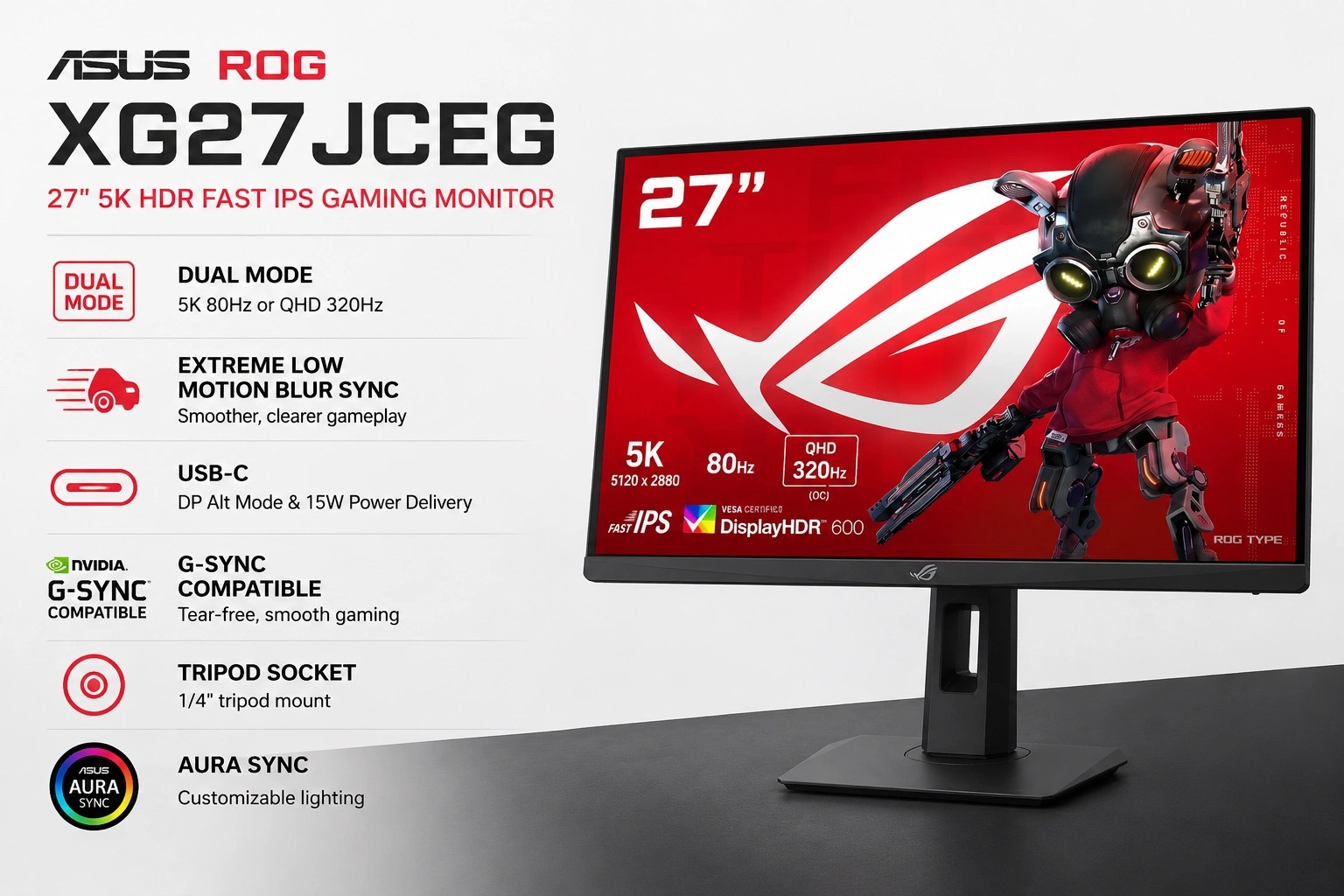 ASUS ROG ( XG27JCEG ) 27″ 5K HDR Fast IPS Gaming Monitor Listed online on Amazon US
