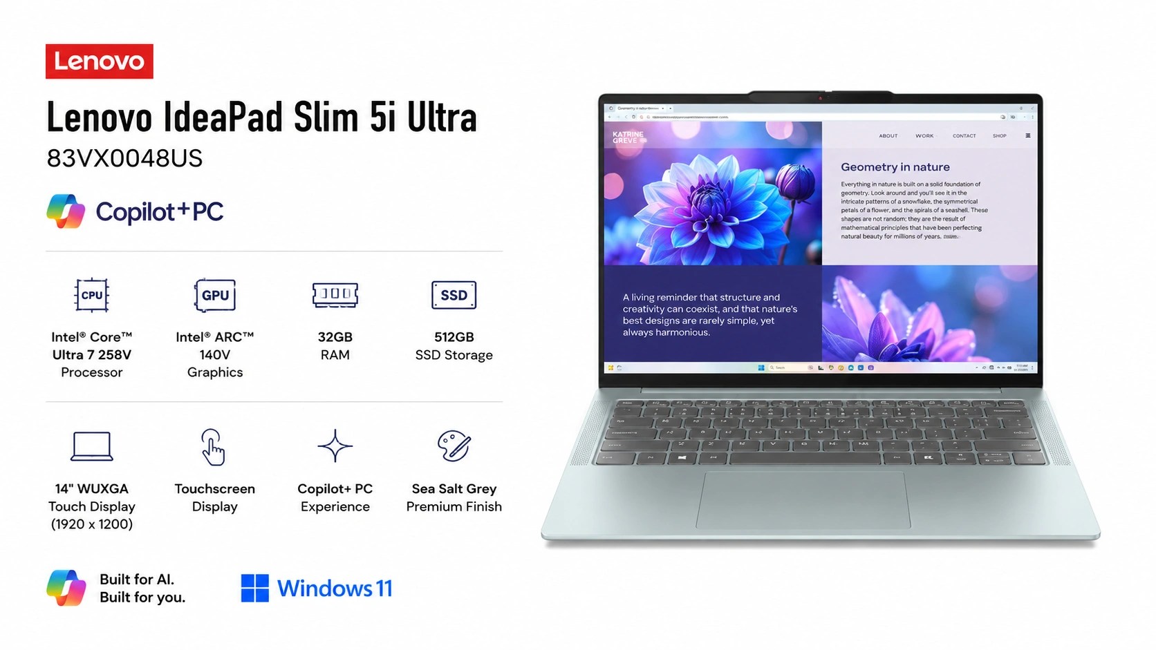 Lenovo IdeaPad Slim 5i Ultra 83VX0048US Laptop powered by Intel Core Ultra 7 258V Launched in the US