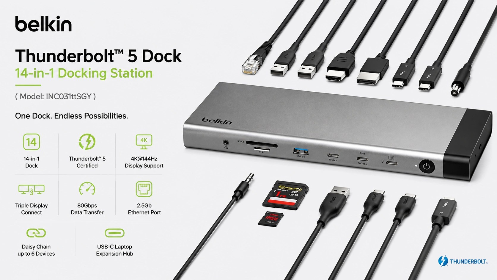 Belkin 140W Thunderbolt 5 Dock ( INC031ttSGY ) Launched in the US [ 14-in-1 Docking Station ]