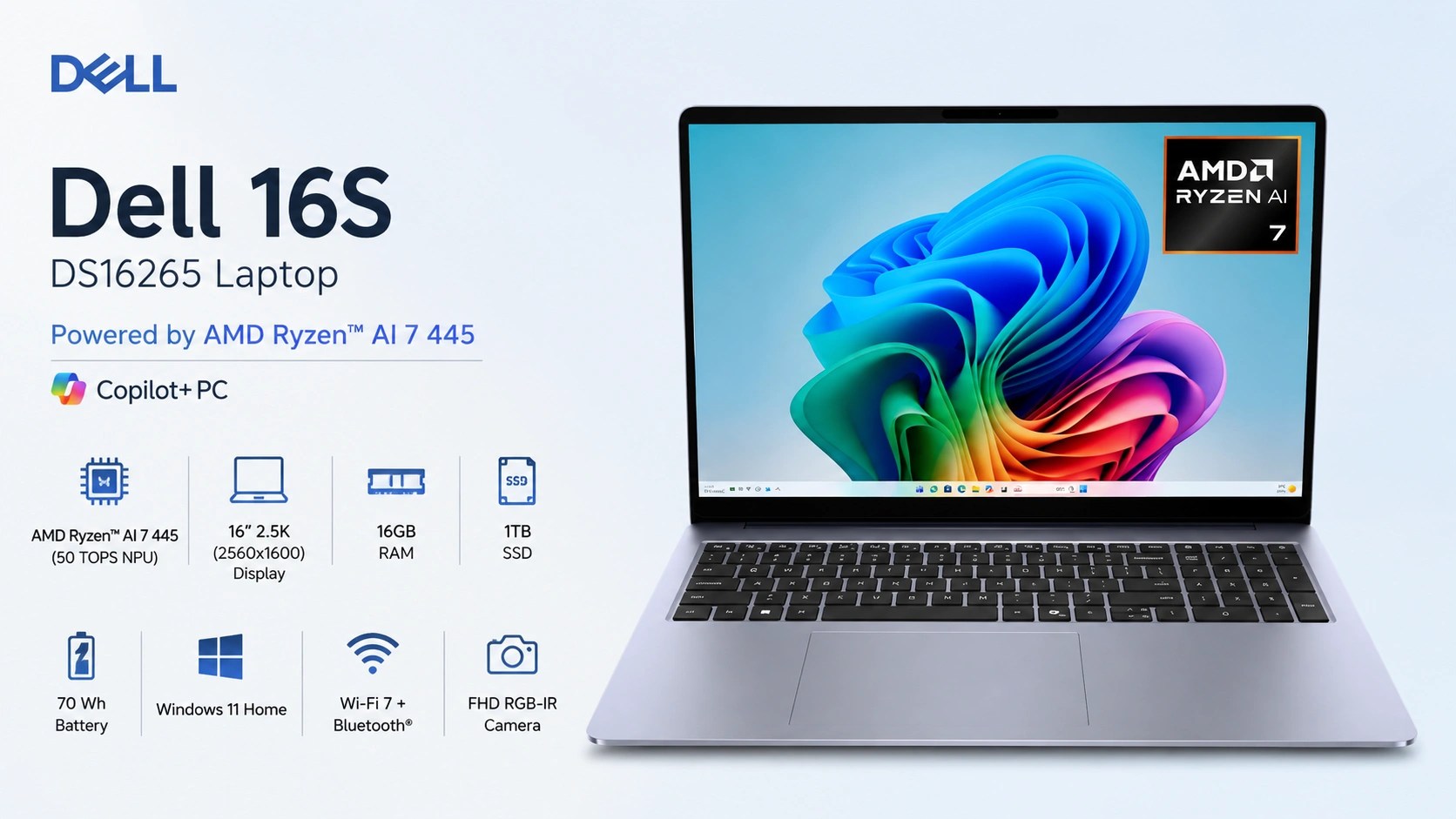 Dell 16S DS16265 Laptop powered by AMD Ryzen 7 445 launched in the UK