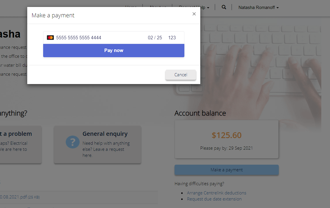 Tenant portal - payment