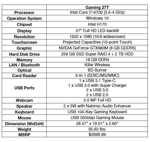 Gaming Pc Dimensions At Kenneth Olvera Blog MSI Gaming 27T All In One PC Announced Specs 