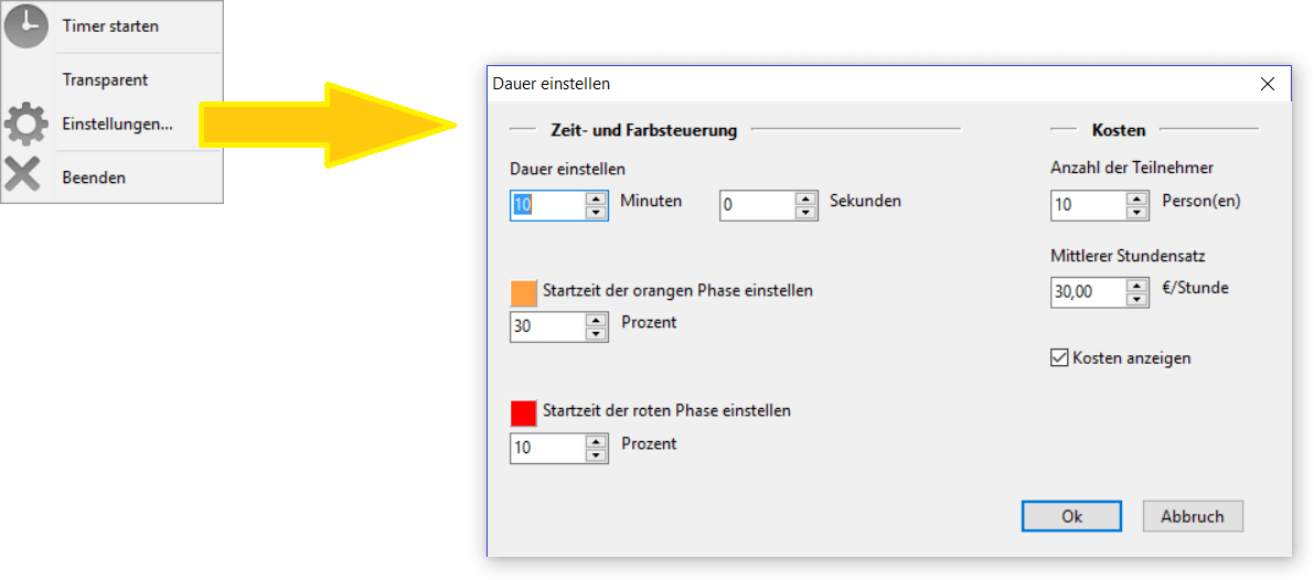 Einstellungen im Dialog