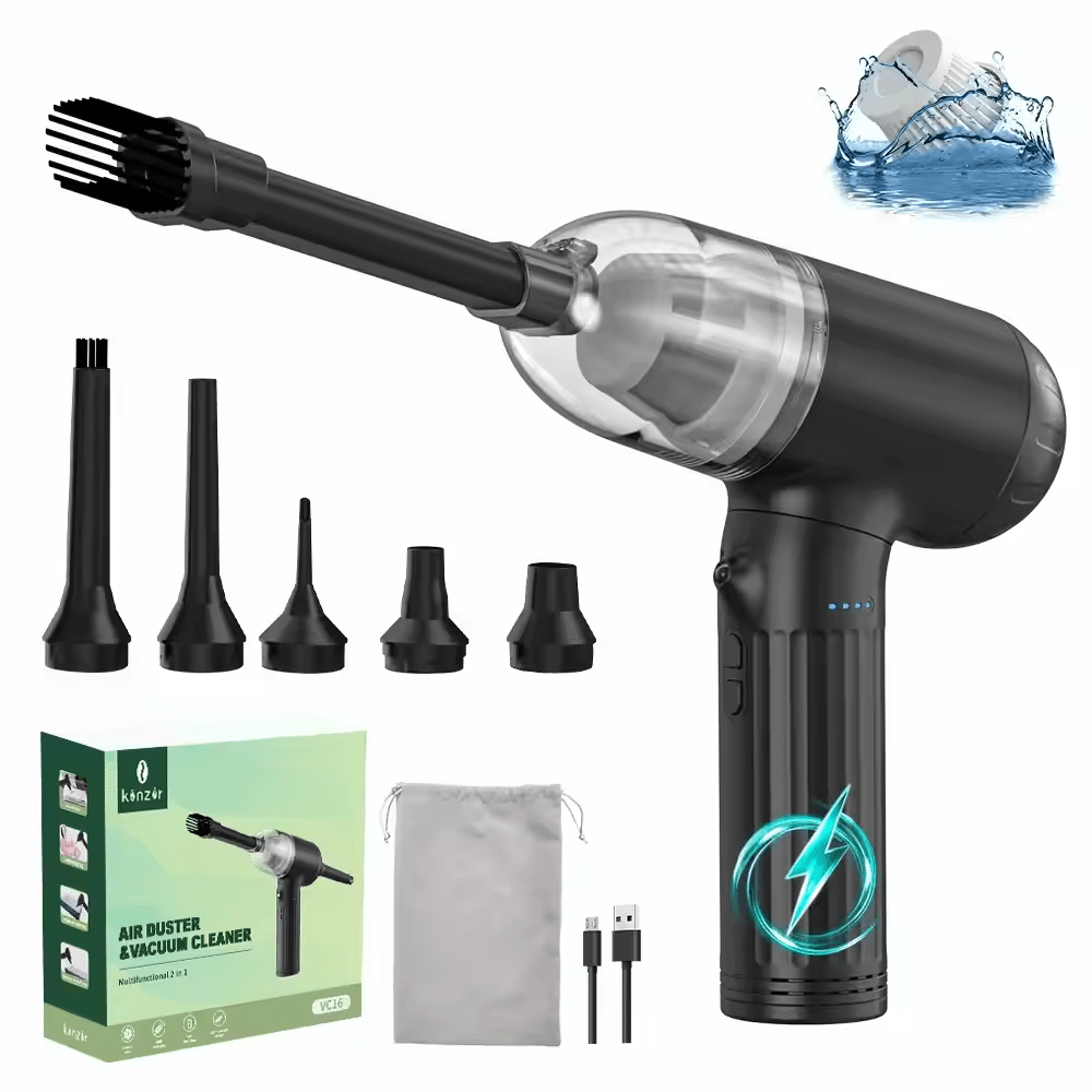 Kinzir VC16C Portable Car Vacuum Cleaner - Rechargeable, Powerful Suction & Brushless Motor