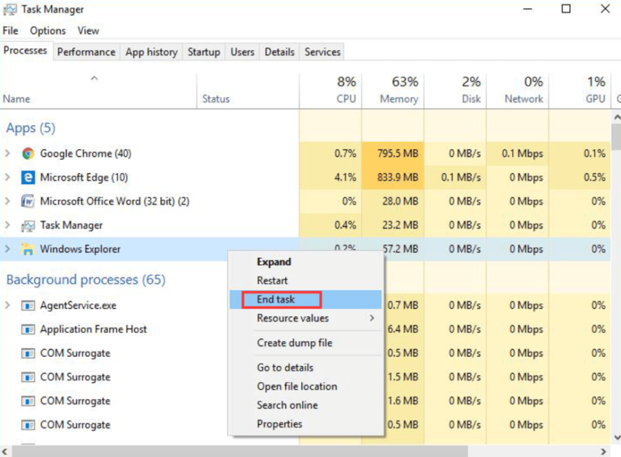 Windows Explorer End Task