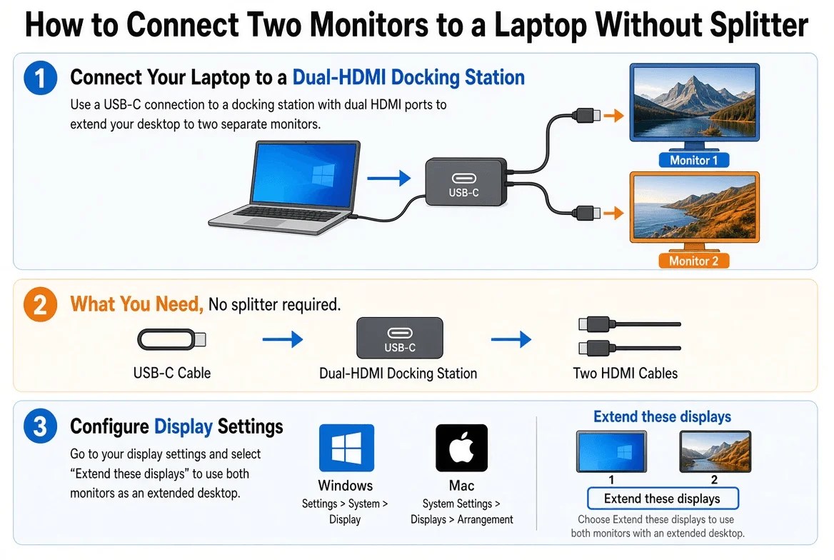 How to Connect Two Monitors to a Laptop Without a Splitter
