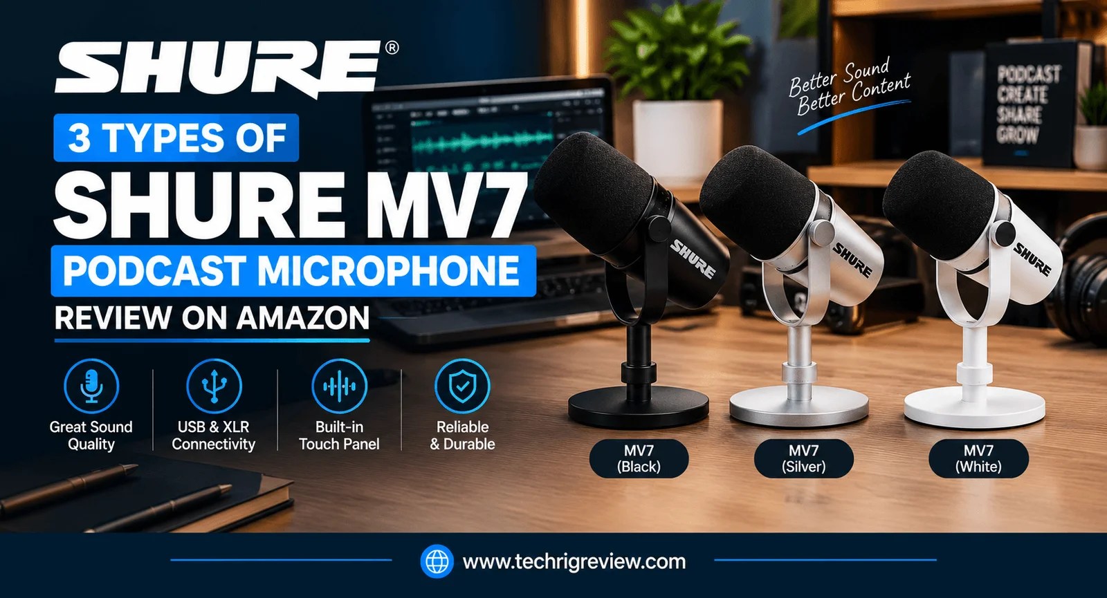 3 Types of Shure MV7 Podcast Microphone Review on Amazon