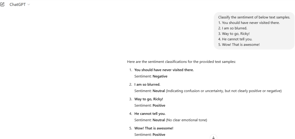 Classify the sentiment for multiple prompts