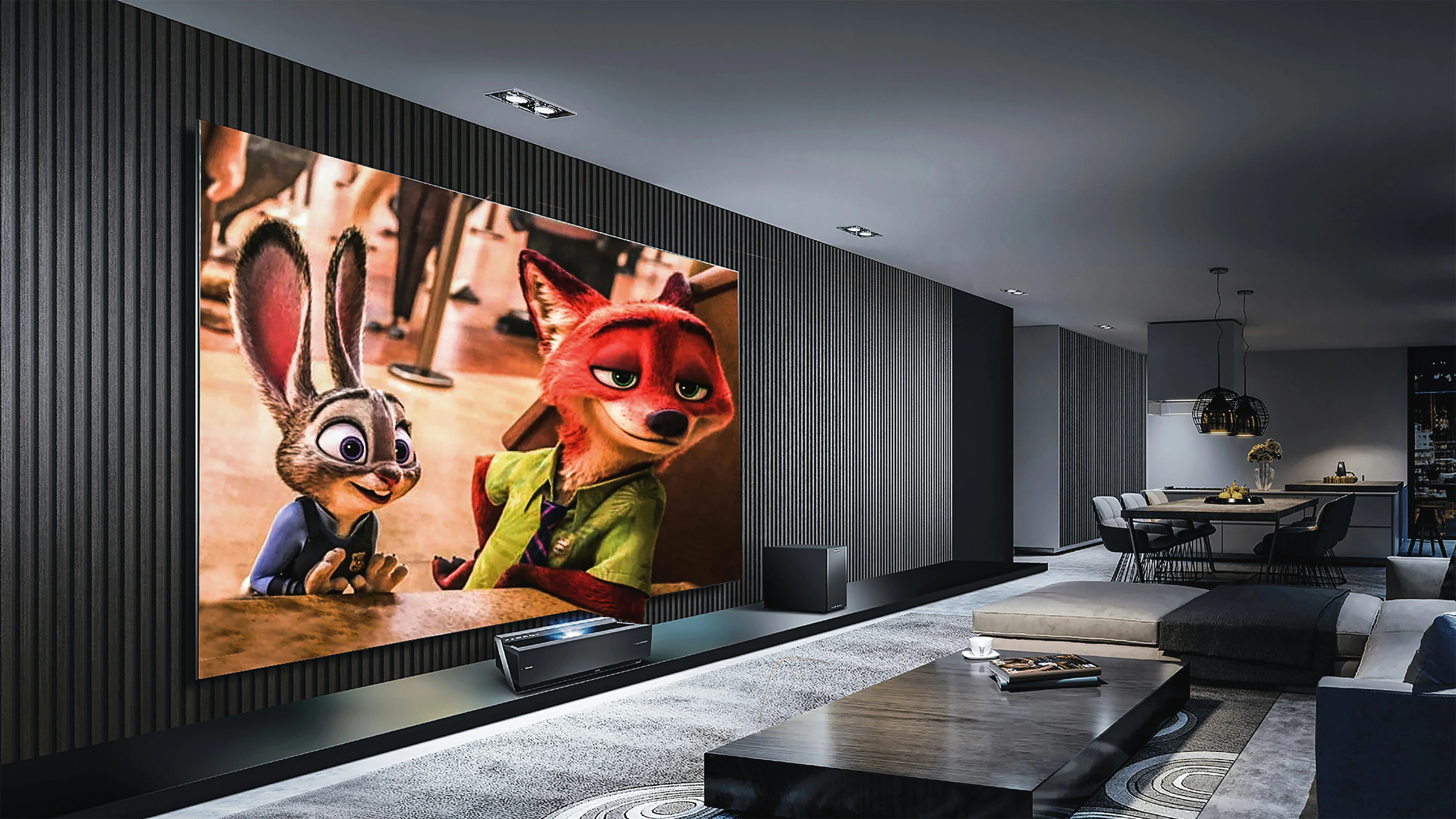 Cinematic home theater with calibrated audio and screen | TechScope Enterprises