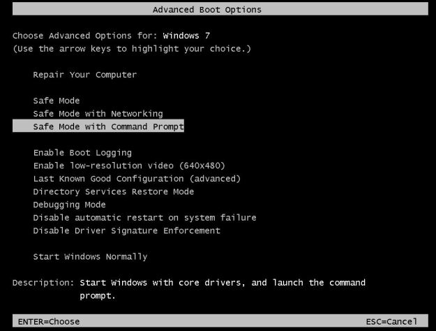 Safe mode with Command Prompt