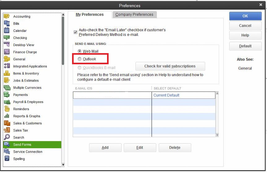 Send Form Option Outlook