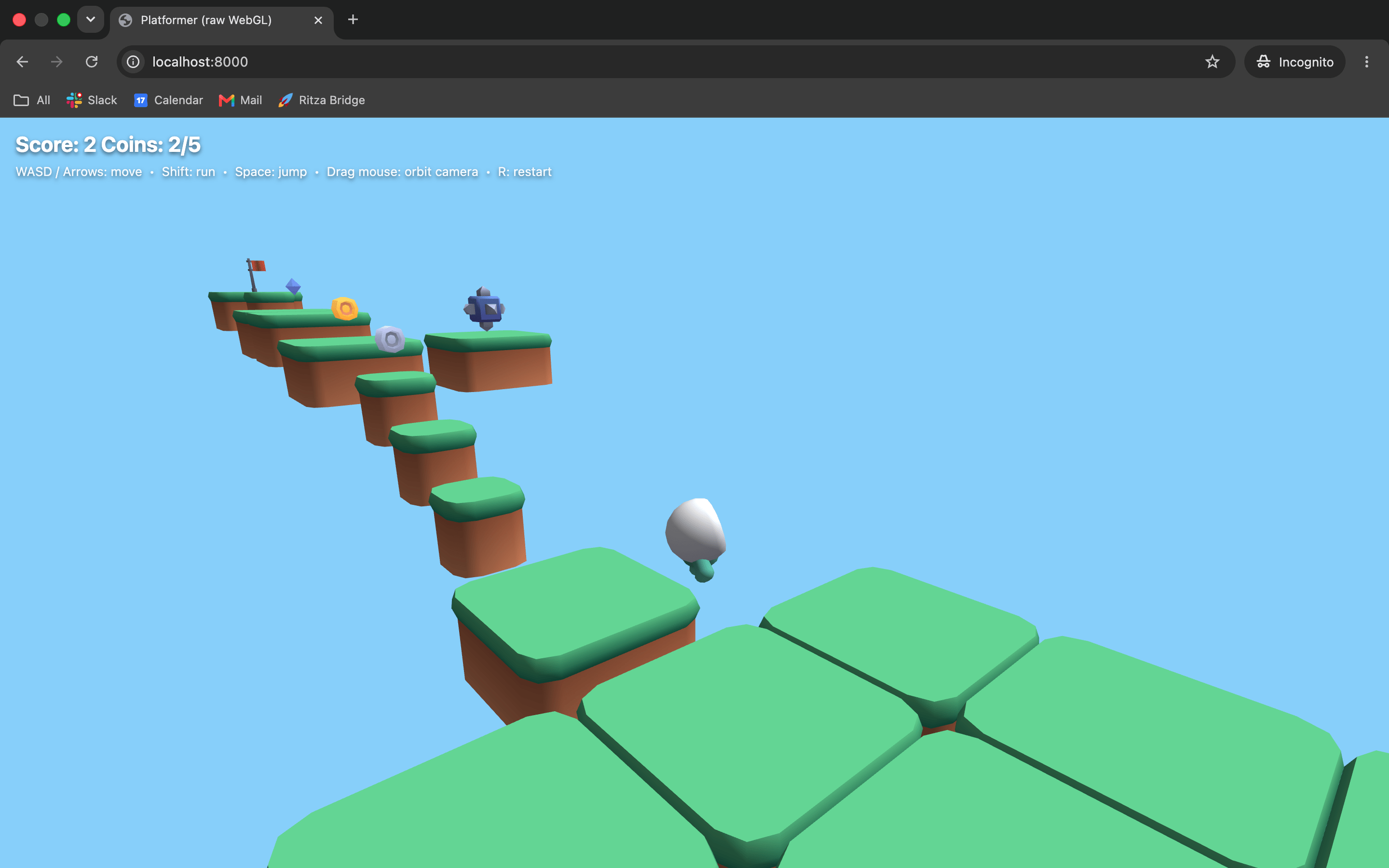 Opus coyote-time bug, character stands beside platform without falling