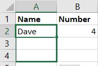Cells selected with fill handle dragged over them. The first cell contains "Dave"