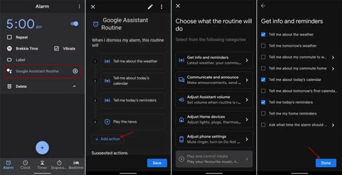 Steps to add Assistant Routines to Clock app