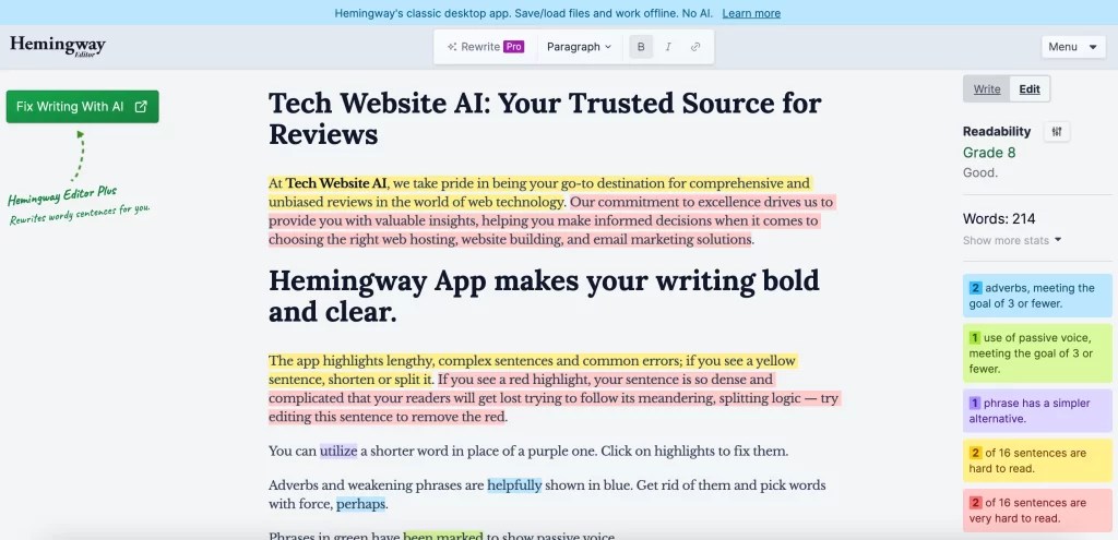 Website Optimization Services: Hemingway Editor