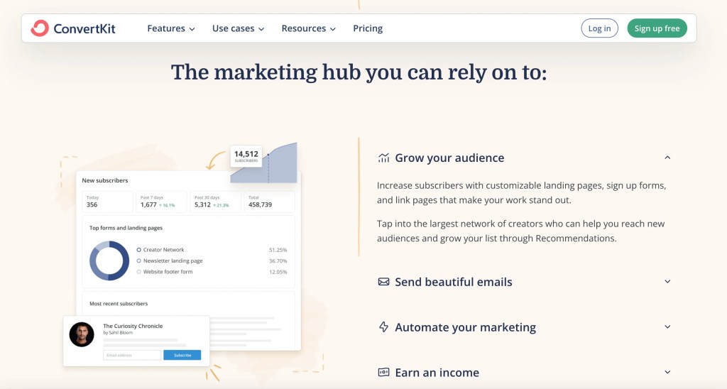 Convertkit vs TinyEmail: Convertkit feature