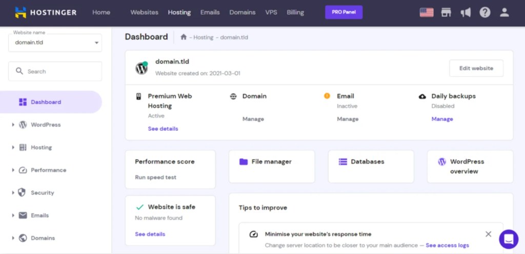 Hostinger Review: hPanel Feature
