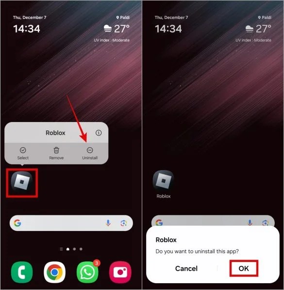 5 Fixes For Roblox Not Opening Or Working On Mobile TechWiser Uninstall Roblox From Android 585x599 