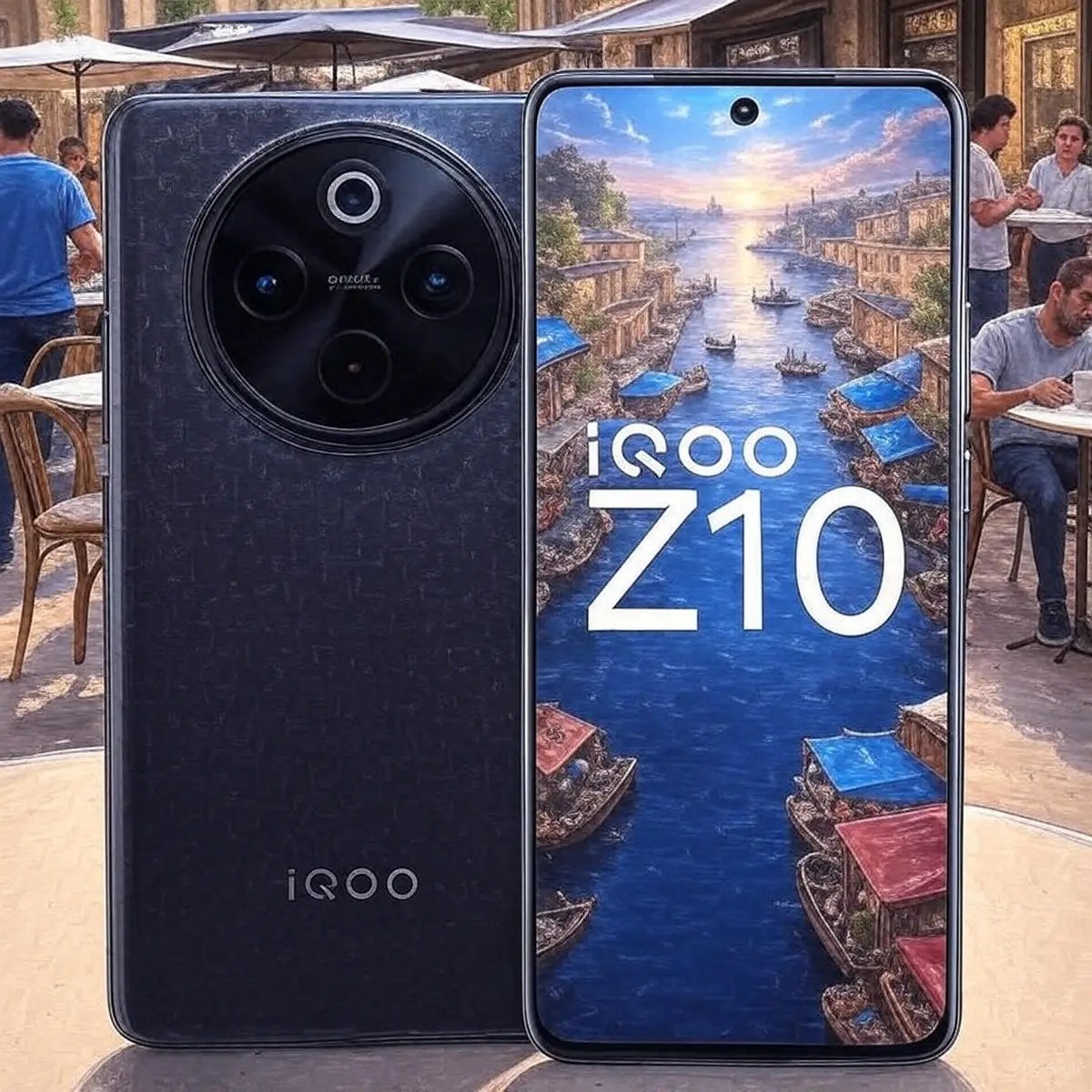 Realistic image of iQOO Z10 5G smartphone in showing sleek design and display