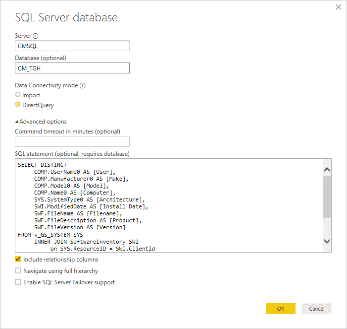 Power BI Get Data SQL Query DirectQuery Power BI Get Data SQL Query DirectQuery