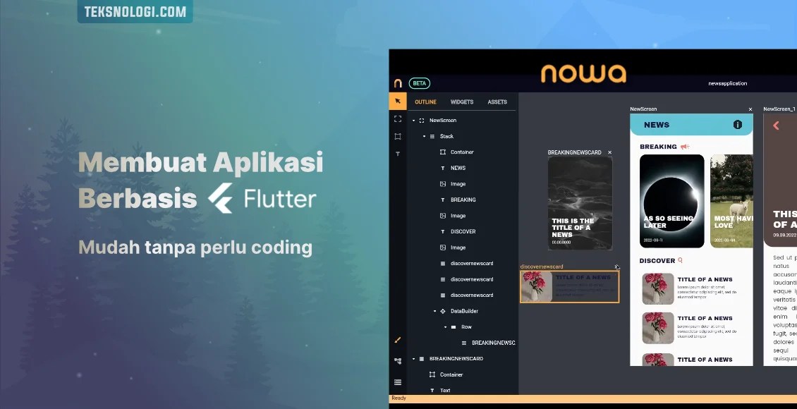 Membuat aplikasi mobile dan desktop berbasis flutter mudah tanpa coding dengan nowa