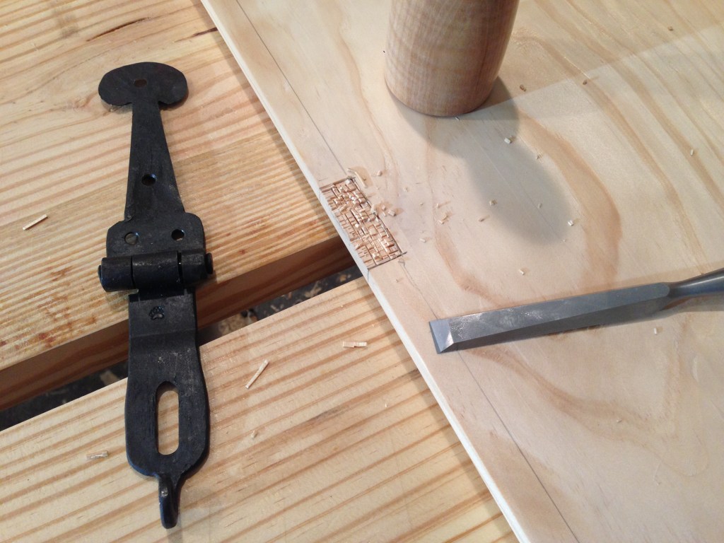 Chopping the mortise in the lid for the hasp.