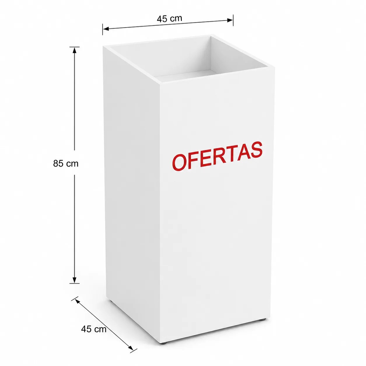 Cesto de ofertas para farmácia em MDF para promoções e produtos de giro