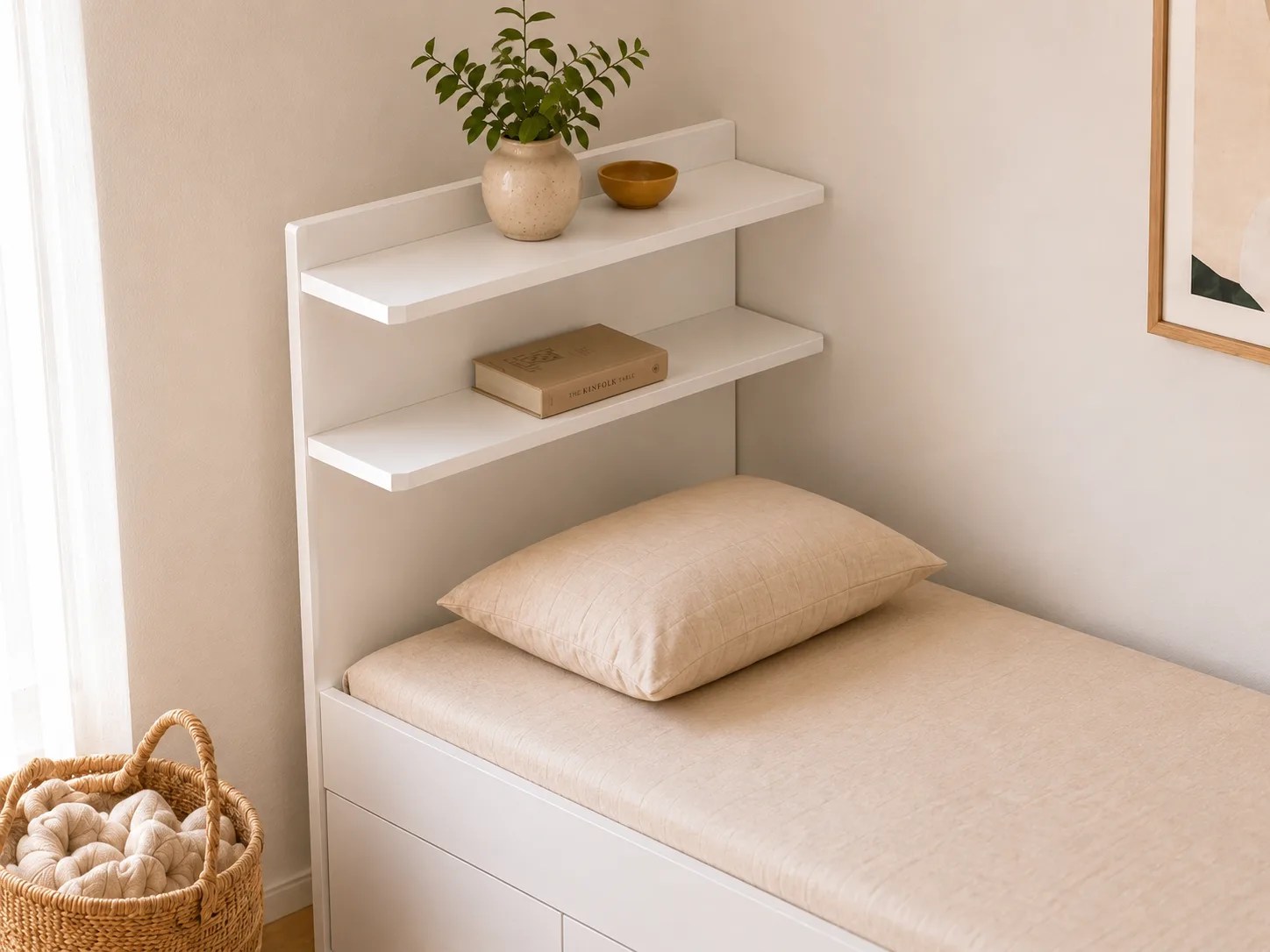 Cabeceira Solteiro com Prateleiras 95 cm em MDF Branco