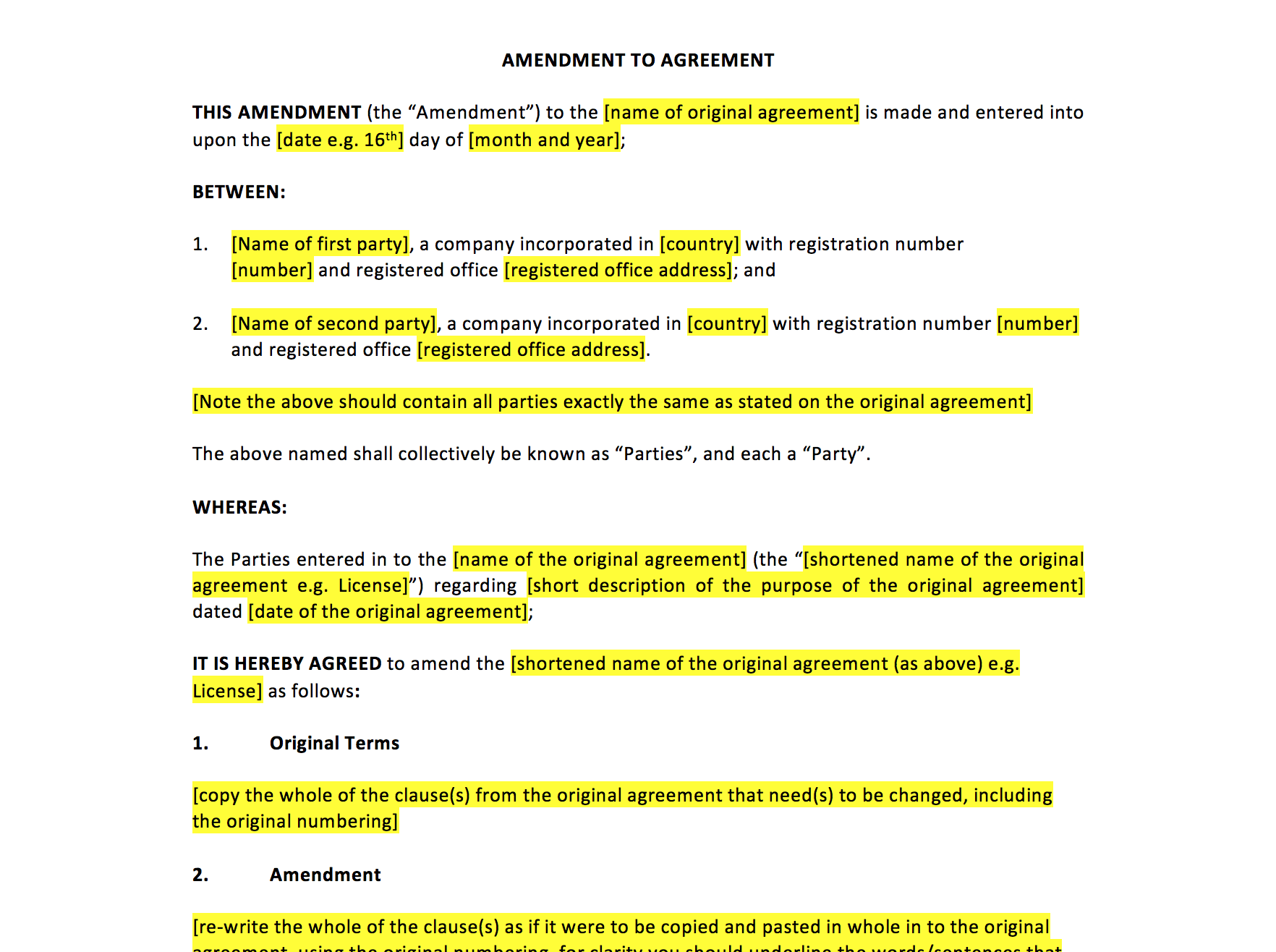 Amendment To Agreement Template Uk Template Agreements And Sample Contracts