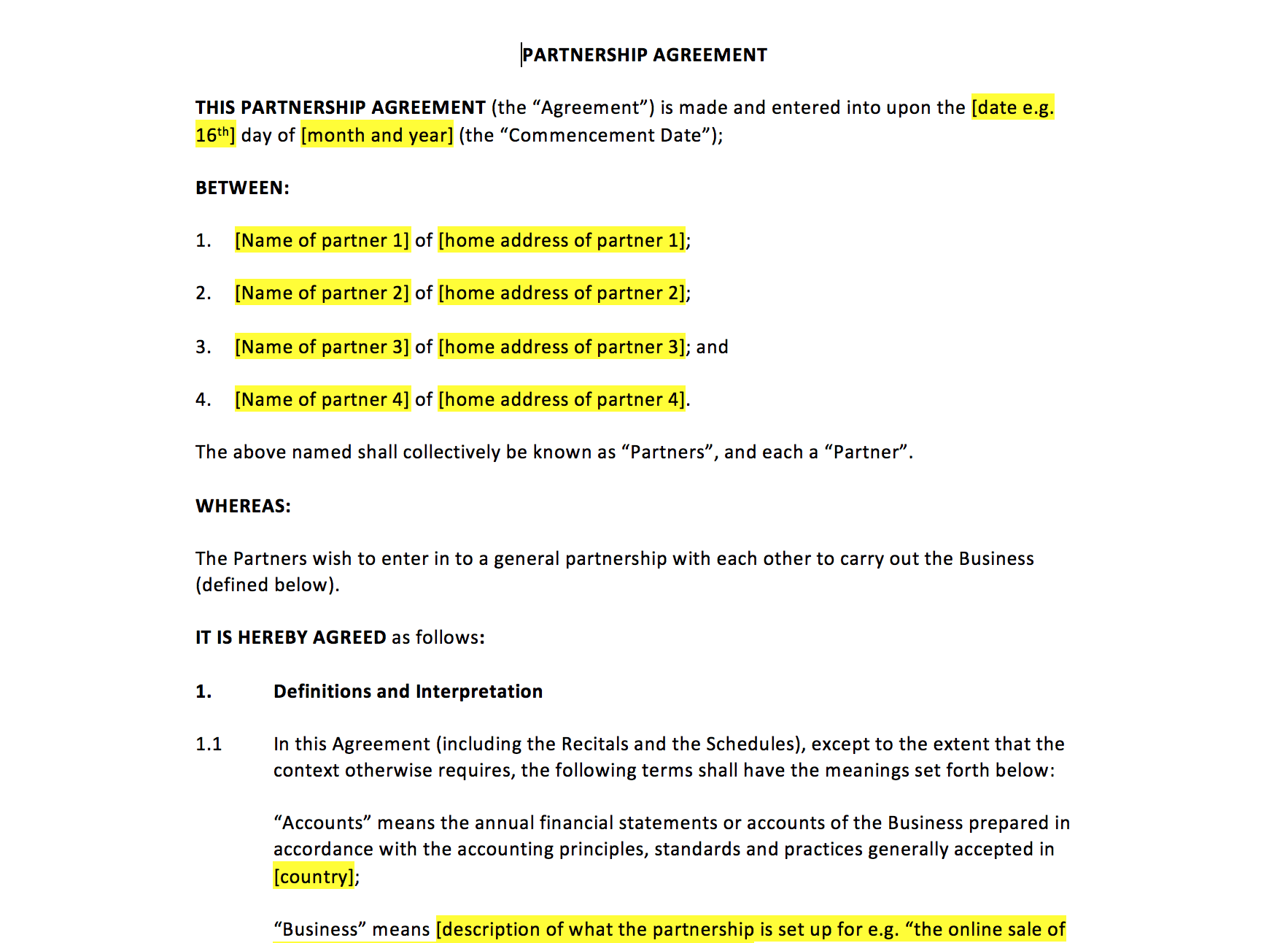 Partnership Agreement Template Uk Template Agreements And Sample Contracts