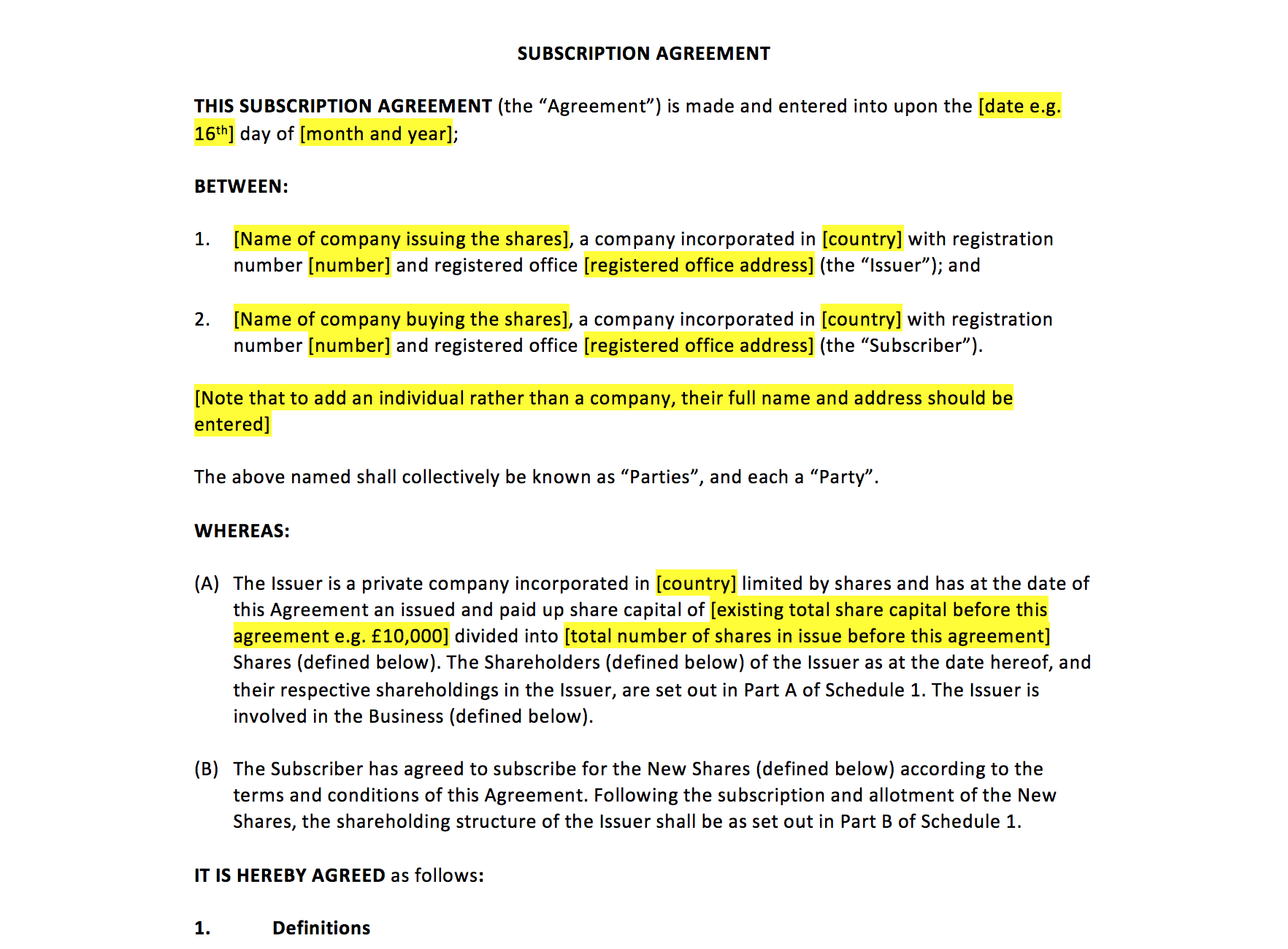 Subscription Agreement Template Uk Template Agreements And Sample Contracts