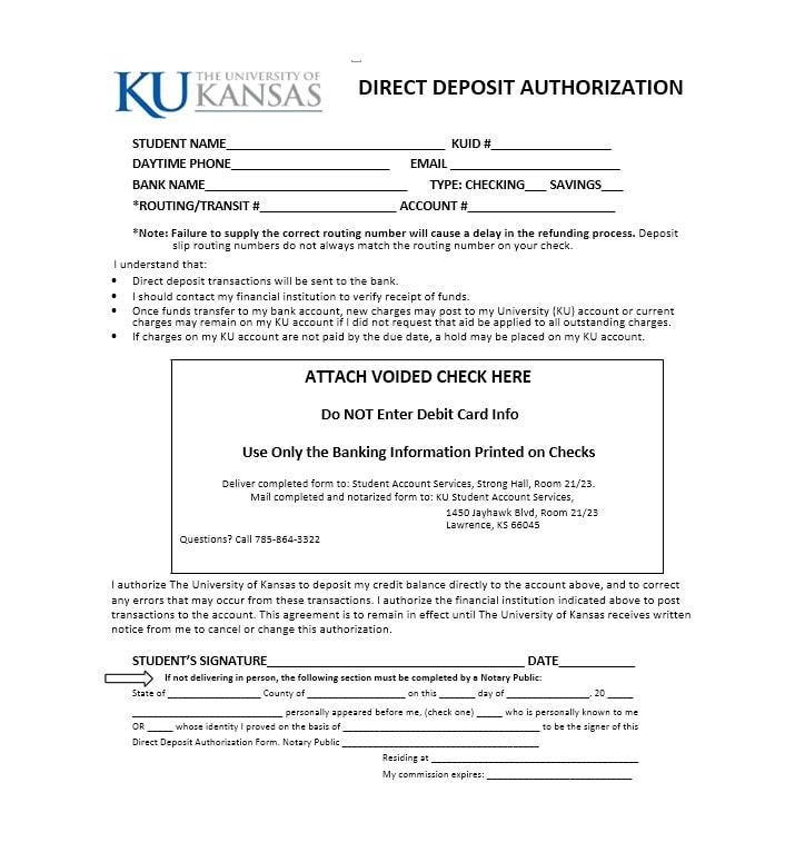 47 direct deposit authorization form templates