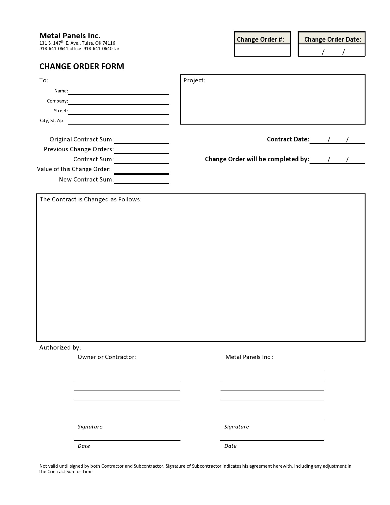 Free Construction Change Order Template