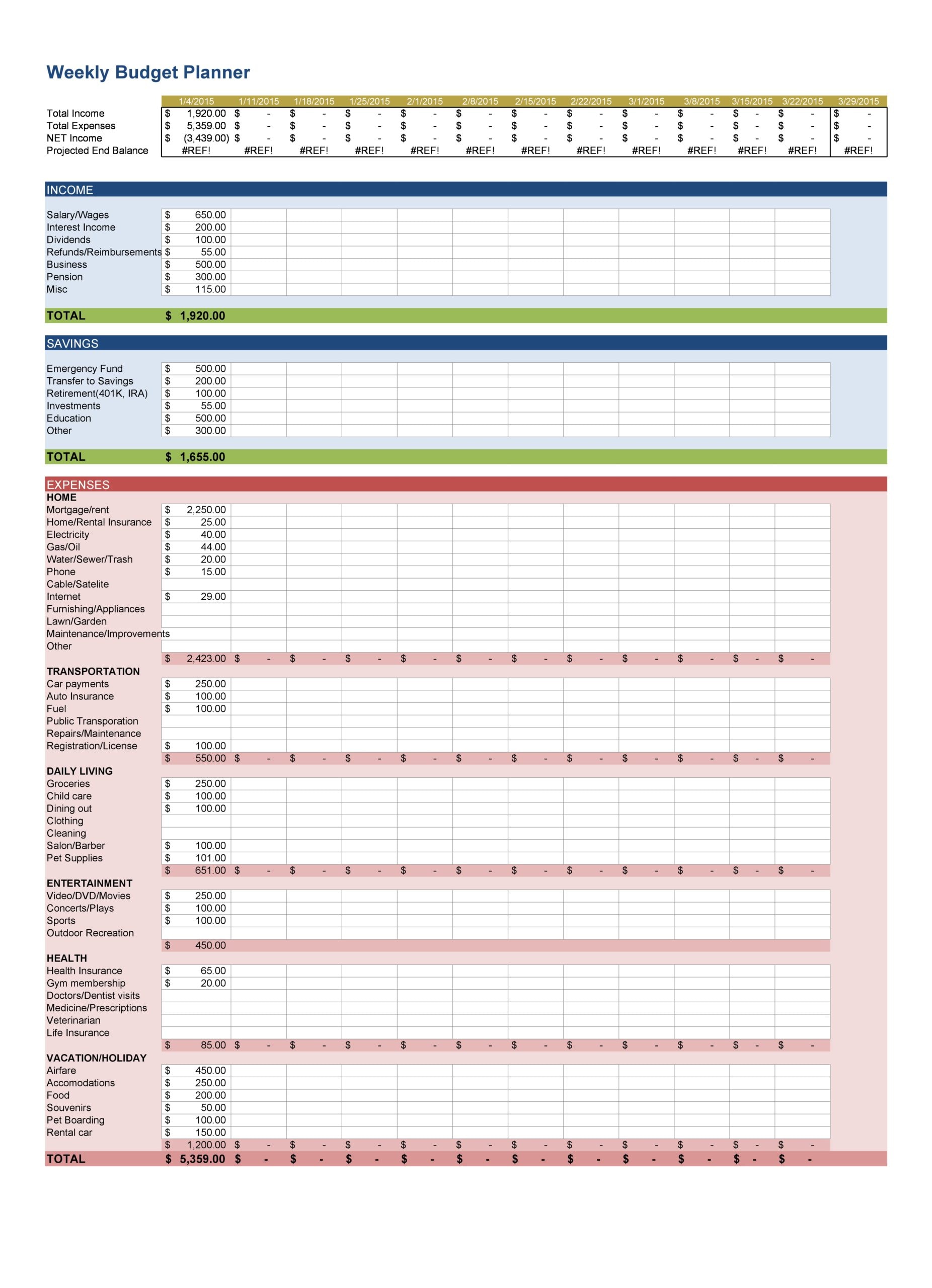 Free Household Budget Templates