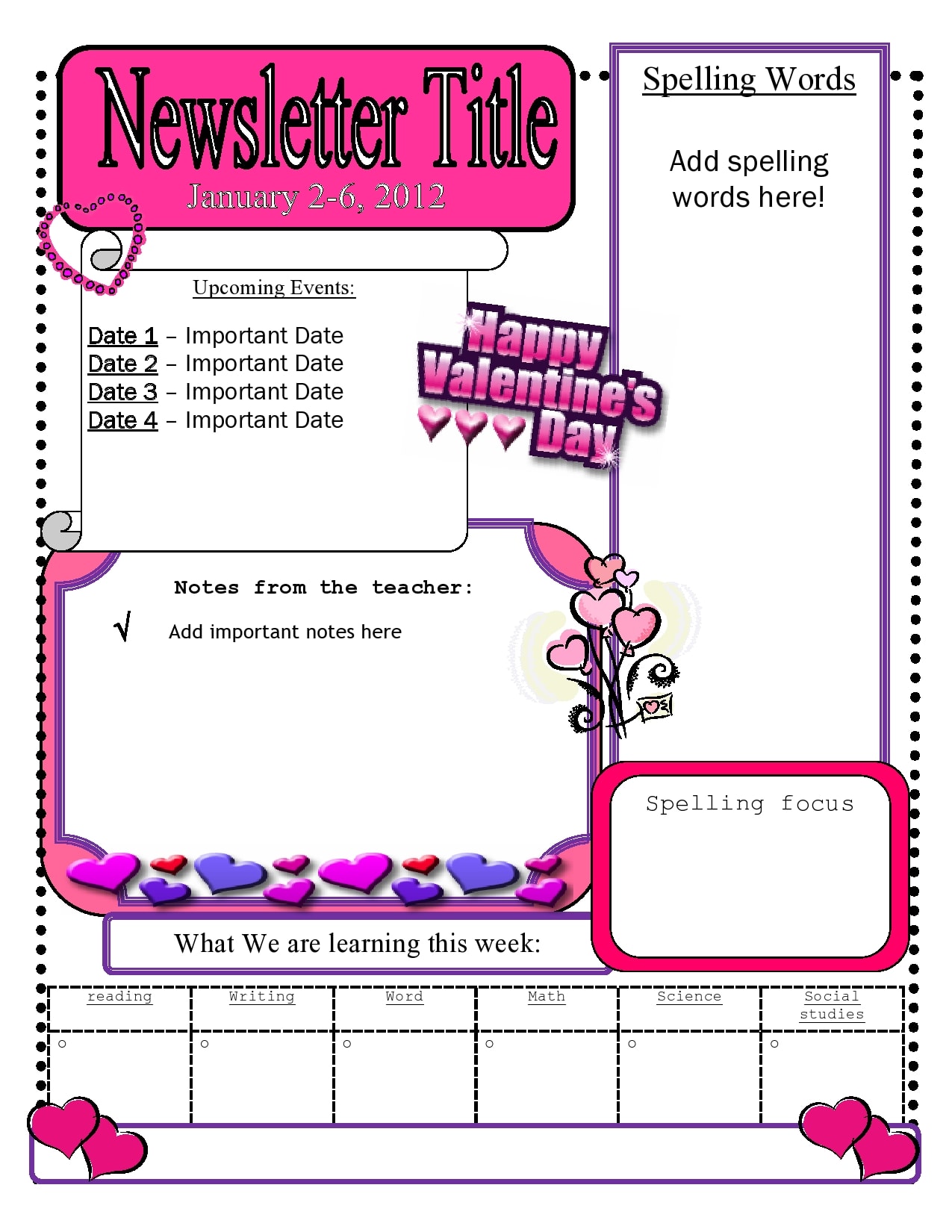 Teacher Newsletter Templates Word