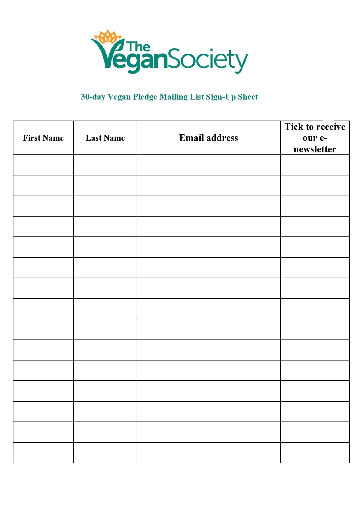 Party Sign Up Sheet Template