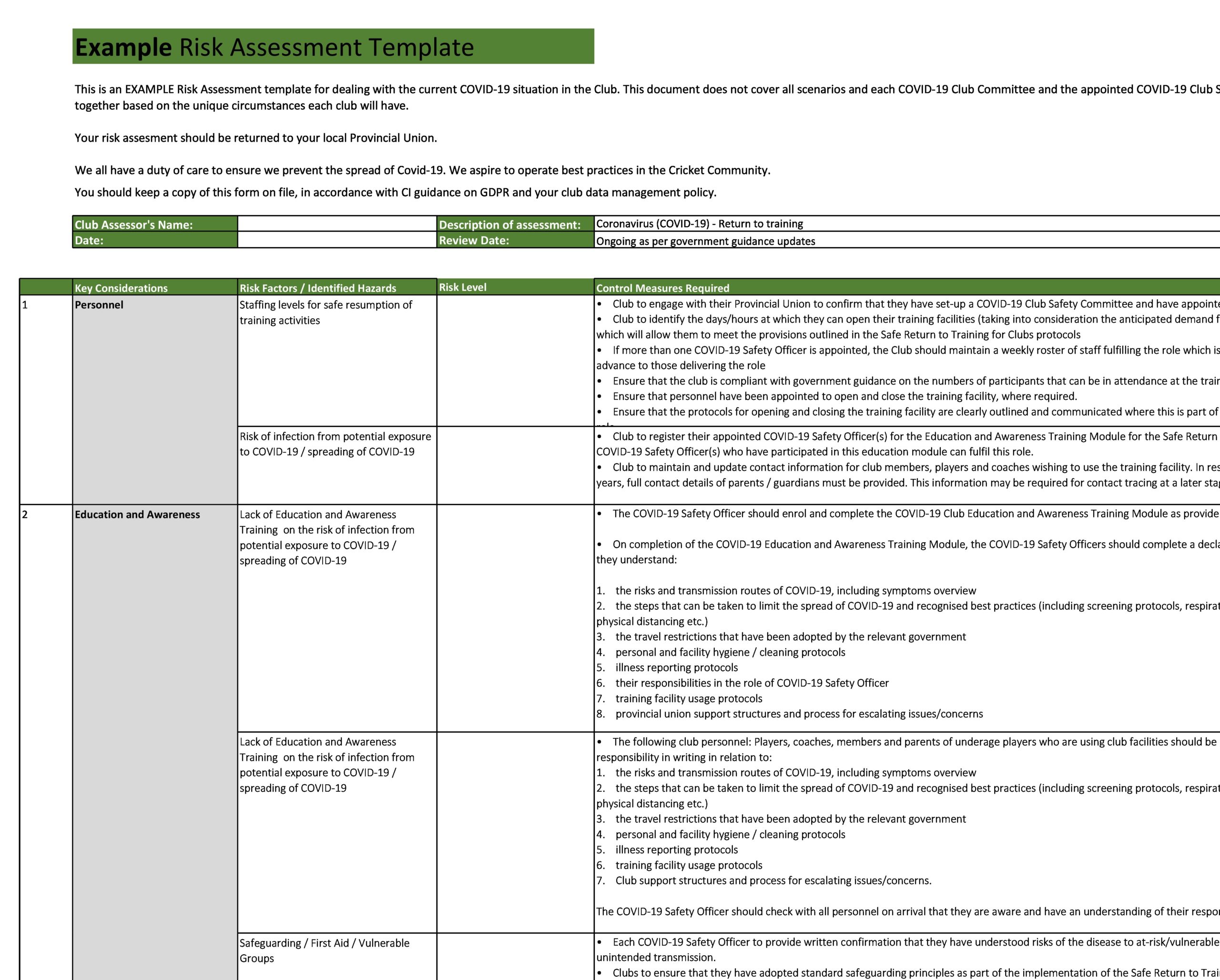 Fire Safety Risk Assessment Template Free