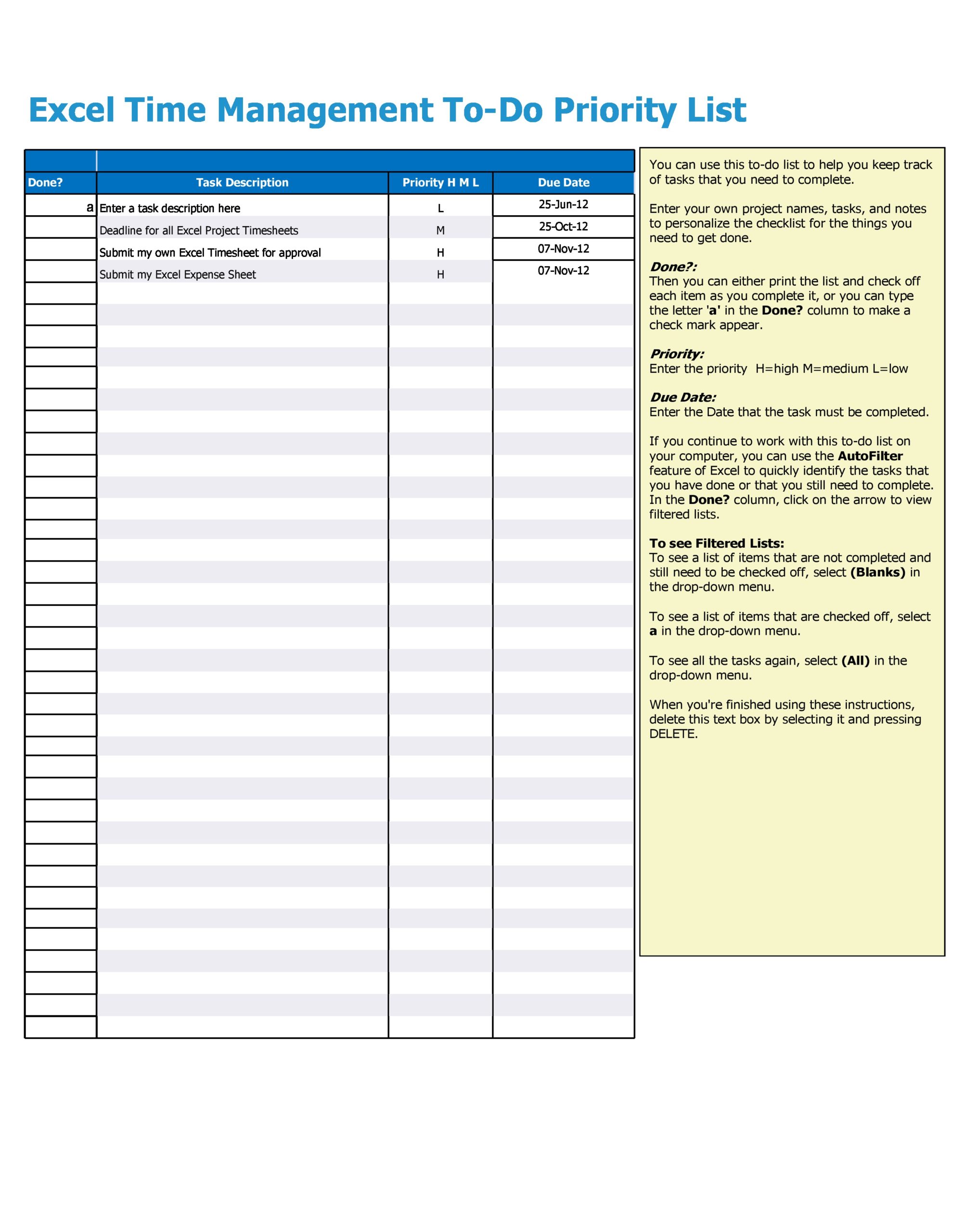 Things To Do List Template Excel