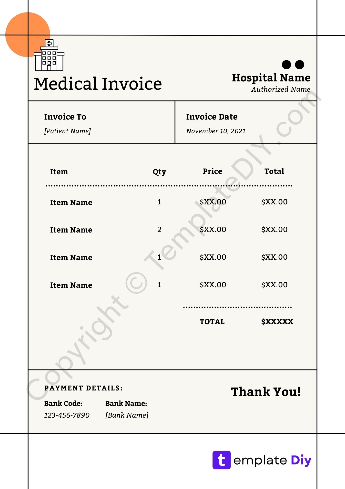 medical invoice template blank printable in pdf excel word