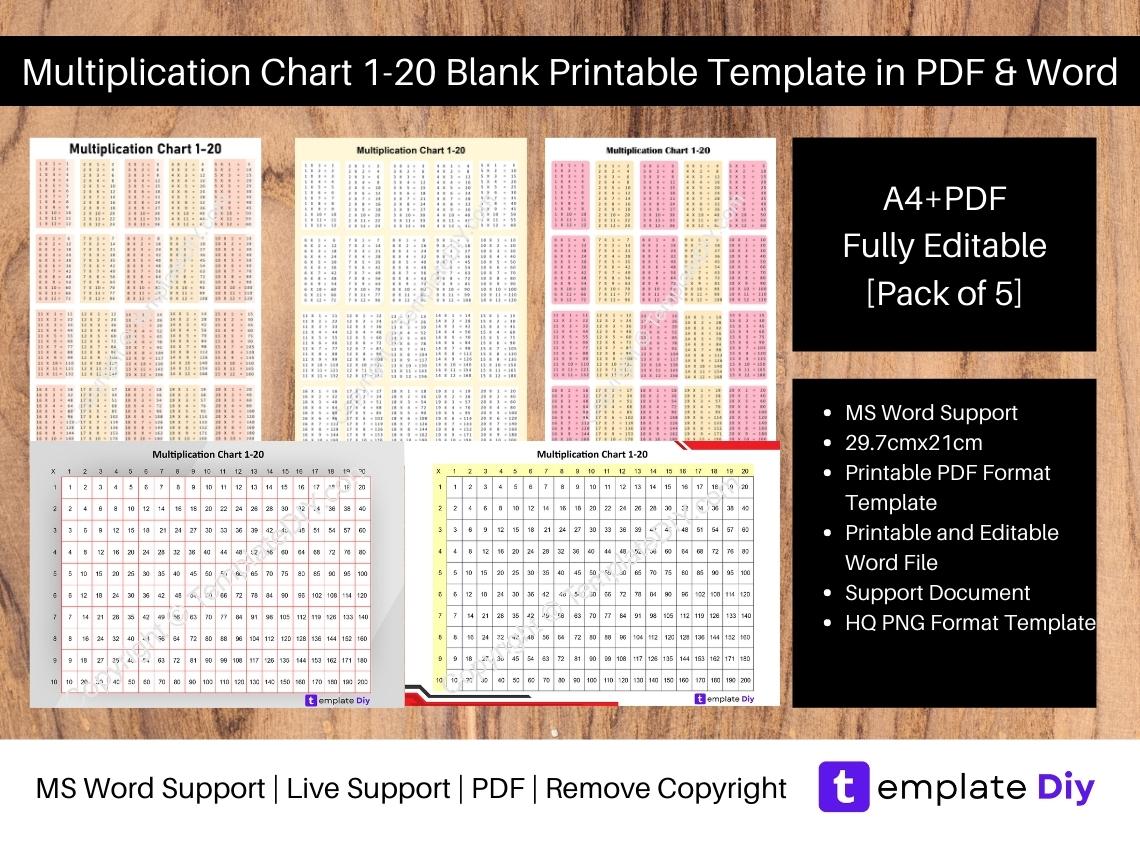 multiplication chart 1 20 blank printable template in pdf word