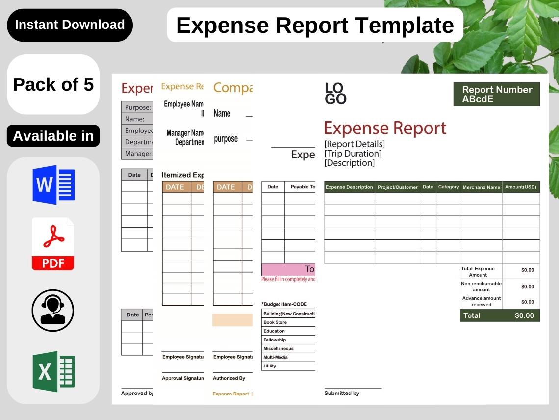 Expense Report Template Blank Printable PDF, Word, Excel for Free Printable Expense Report Forms